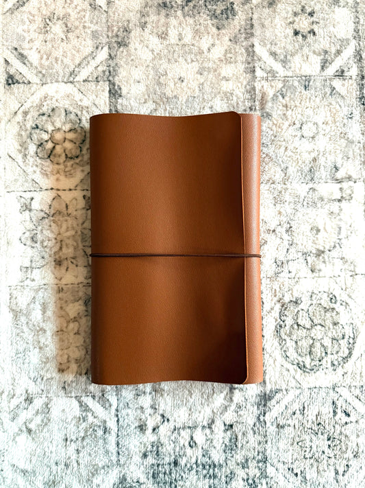 Tan Brown A5 trifold faux leather journal, handmade in the UAE