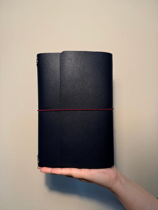 Midnight Black A5 trifold journal in premium faux leather — Arc and Axis UAE