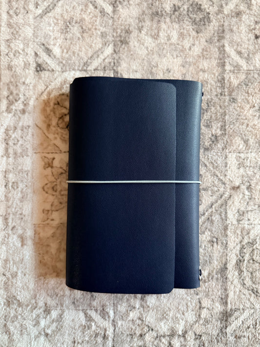 Ocean Blue A5 trifold faux leather journal, handmade in the UAE