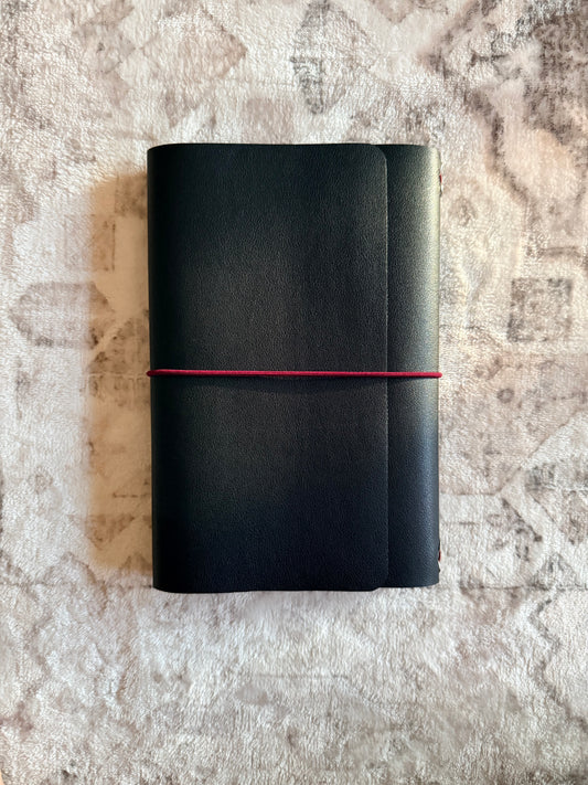 Midnight Black A5 trifold faux leather journal, handmade in the UAE
